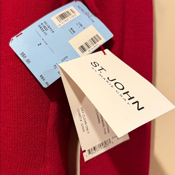 NWT St. JOHN Two Piece Suit Jacket 2 Skirt 6 ~ Red w/Gold Hardware Santana Knit - Picture 5 of 17